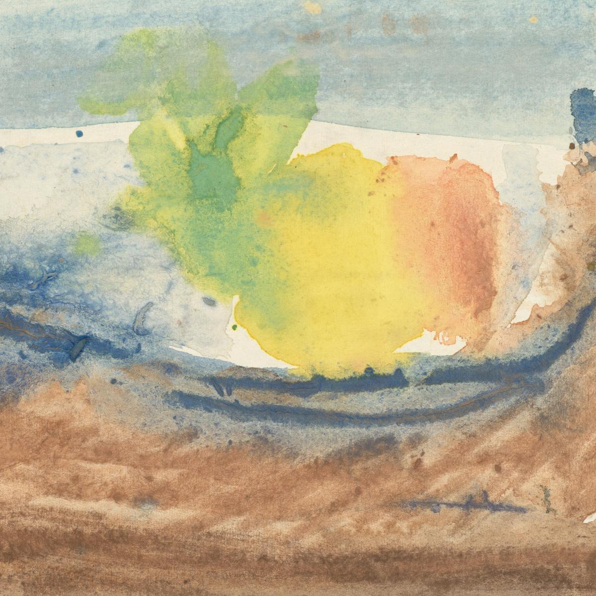 A watercolour painting by Audrey Amiss of a fruit bowl, taken from her sketchbook 