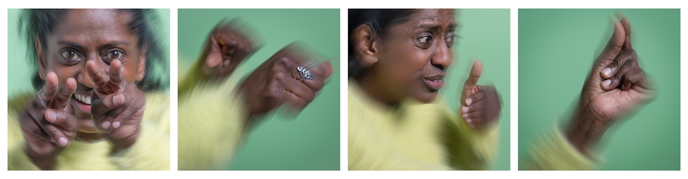Four more images of Nadia, cropped in close on her face and hands.