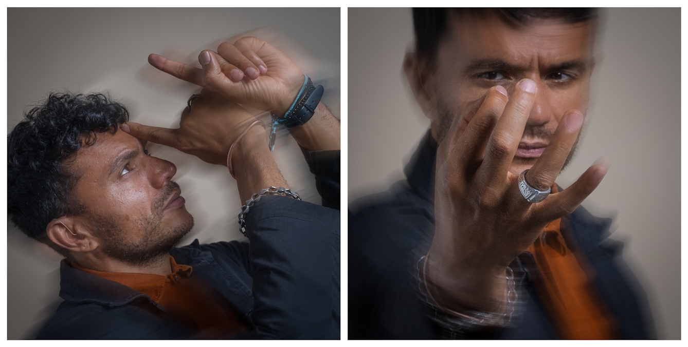 A second diptych of Raymond but showing different poses and expressions.
