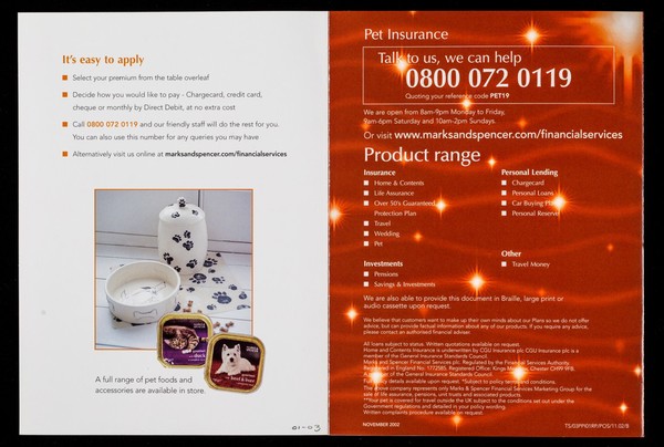 Pet insurance : This Christmas give your pet a healthy future / Marks & Spencer Financial Services.