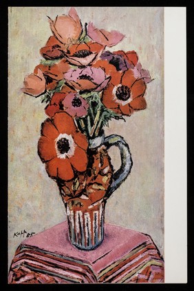 No. 3 of a series of modern flower paintings by Edmond X. Kapp : Red Anemones (1955) : contemporary treatment.